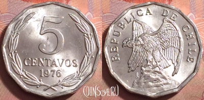 Чили 5 сентаво 1976 года, KM# 204a, UNC, 082k-007