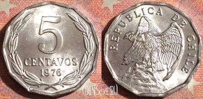 Чили 5 сентаво 1976 года, KM# 204a, UNC, 379-091