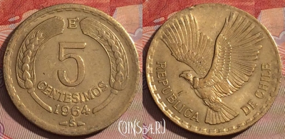 Чили 5 сентесимо 1964 года, KM# 190, 102d-140