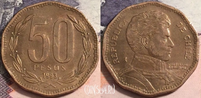 Чили 50 песо 1993 года, KM# 219.2, a095-035