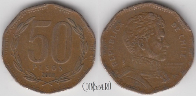 Чили 50 песо 2000 года, KM# 219.2, 125-130