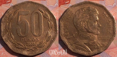 Чили 50 песо 2000 года, KM# 219.2, a142-041