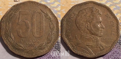 Чили 50 песо 2002 года, KM# 219.2, 195-019