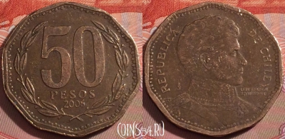 Чили 50 песо 2006 года, KM# 219, 107b-070