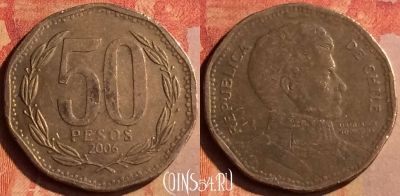 Чили 50 песо 2006 года, KM# 219, 161n-056