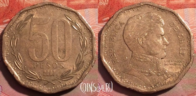 Чили 50 песо 2007 года, KM# 219, 257a-092