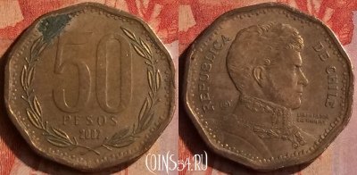 Чили 50 песо 2007 года, KM# 219, 414-038