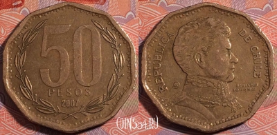 Чили 50 песо 2007 года, KM# 219.2, 181-034