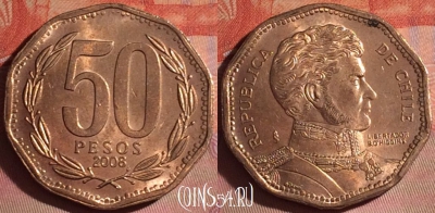 Чили 50 песо 2008 года, KM# 219, 049i-151