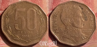 Чили 50 песо 2008 года, KM# 219, 105m-098