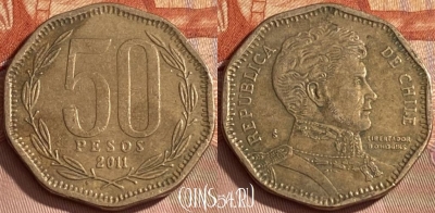 Чили 50 песо 2011 года, KM# 219, 461r-326