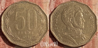 Чили 50 песо 2014 года, KM# 219, 137r-073