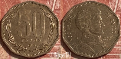 Чили 50 песо 2015 года, KM# 219, 231r-142 ♛