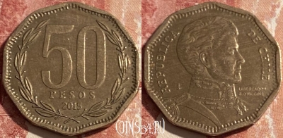 Чили 50 песо 2015 года, KM# 219, 417r-137