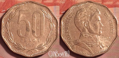 Чили 50 песо 2017 года, KM# 219, 209k-112