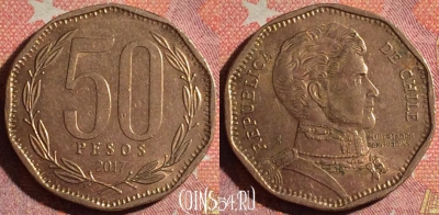 Чили 50 песо 2017 года, KM# 219, 371-042