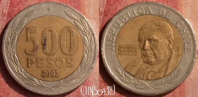 Чили 500 песо 2002 года, KM# 235, 401-117