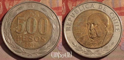 Чили 500 песо 2017 года, KM# 235, 104d-054