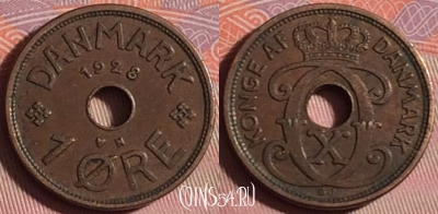 Дания 1 эре 1928 года, KM# 826, 151j-068