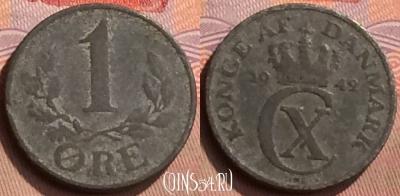 Дания 1 эре 1942 года, KM# 832, 428-034