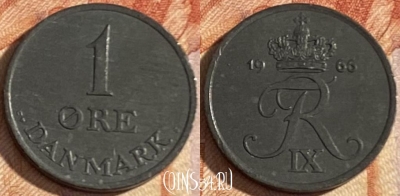 Дания 1 эре 1966 года, KM# 839, 443r-027