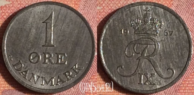 Дания 1 эре 1967 года, KM# 839, 372-019