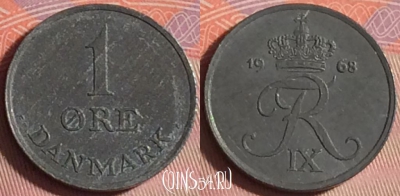 Дания 1 эре 1968 года, KM# 839, 153j-014