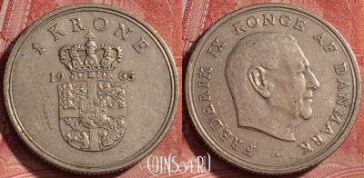 Дания 1 крона 1965 года, KM# 851, 320k-081