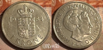 Дания 1 крона 1984 года, KM# 862, s090t-135 ♛