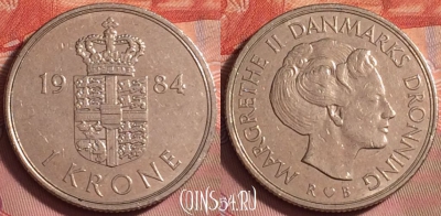 Дания 1 крона 1984 года, KM# 862, 206k-022