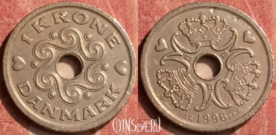 Дания 1 крона 1996 года, KM# 873, 409-042