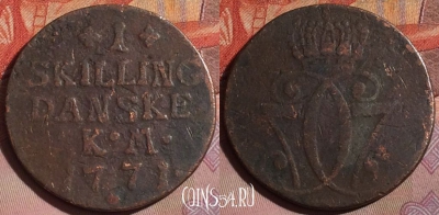 Дания 1 скиллинг 1771 года, DANSKE, KM# 616, 232b-119