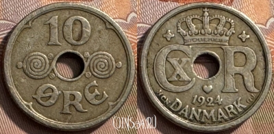Дания 10 эре 1924 года, KM# 822, 272s-026
