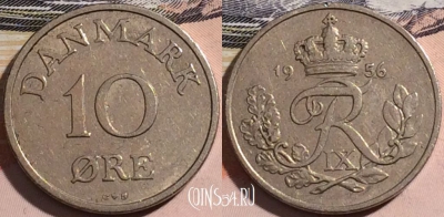 Дания 10 эре 1956 года, KM# 841, 176-089