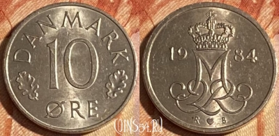 Дания 10 эре 1984 года, KM# 860, 284r-010