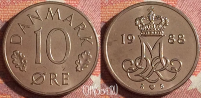 Дания 10 эре 1988 года, KM# 860, 361-026
