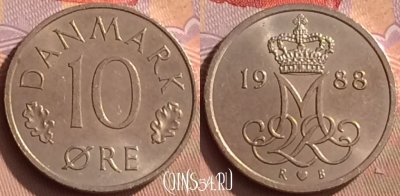 Дания 10 эре 1988 года, KM# 860, 449-112
