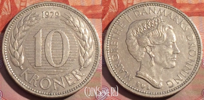 Дания 10 крон 1979 года, KM# 864, 261a-071