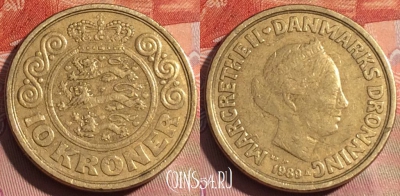 Дания 10 крон 1989 года, KM# 867, 249a-129
