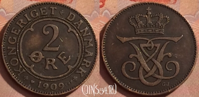 Дания 2 эре 1909 года, KM# 805, 375k-129