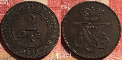 Дания 2 эре 1909 года, KM# 805, 200-094