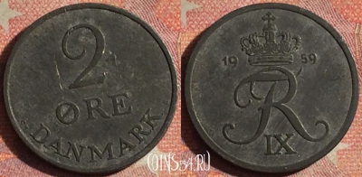 Дания 2 эре 1959 года, KM# 840, 197i-133