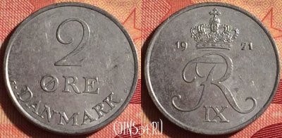 Дания 2 эре 1971 года, KM# 840, 216i-102