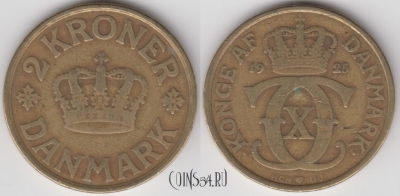 Дания 2 кроны 1925 года, KM 825, 122-051