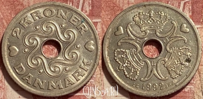 Дания 2 кроны 1992 года, KM# 874, 409q-093