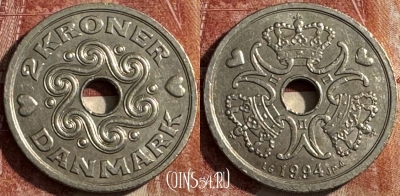 Дания 2 кроны 1994 года, KM# 874, 443s-092