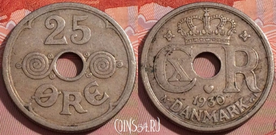 Дания 25 эре 1930 года, KM# 823, 105b-127