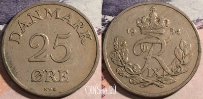 Дания 25 эре 1954 года, KM# 842,