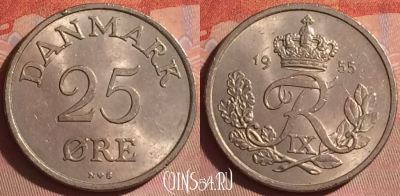 Дания 25 эре 1955 года, KM# 842, 050i-085