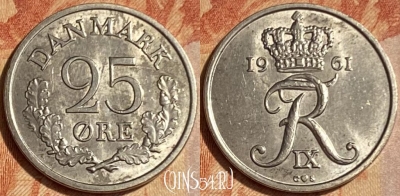 Дания 25 эре 1961 года, KM# 850, 462q-132
